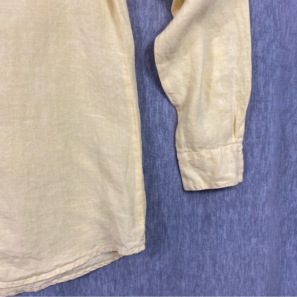WEEKEND Max Mara Shirt Womens L Linen Yellow Button Up Long Sleeve Casual Italy - Picture 6 of 11